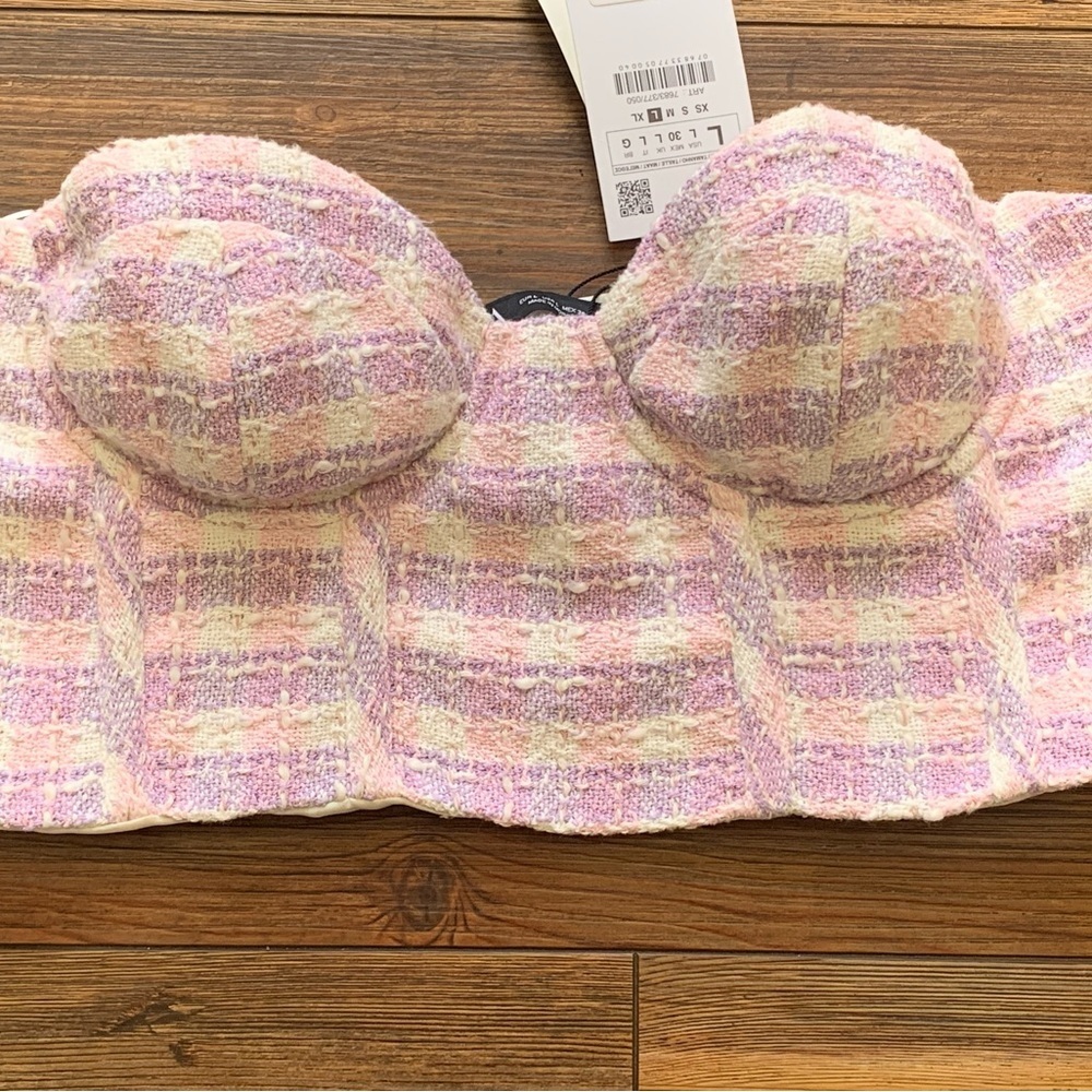 β¨ Zara Purple Plaid Tweed Bustier Corset Top β Size Large β¨ - Picture 2 of 12